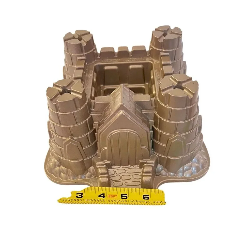 Nordic Ware Castle Cake Pan 10 Cup Heavy Cast Aluminum Mold Gold USA
